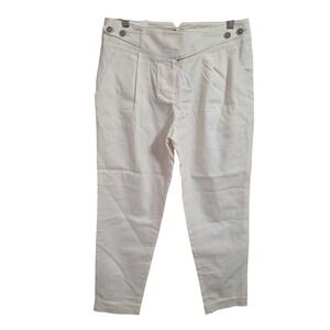 Topshop Womens Tapered Leg Pleated Trousers Ecru Cream Cotton Pants US 8